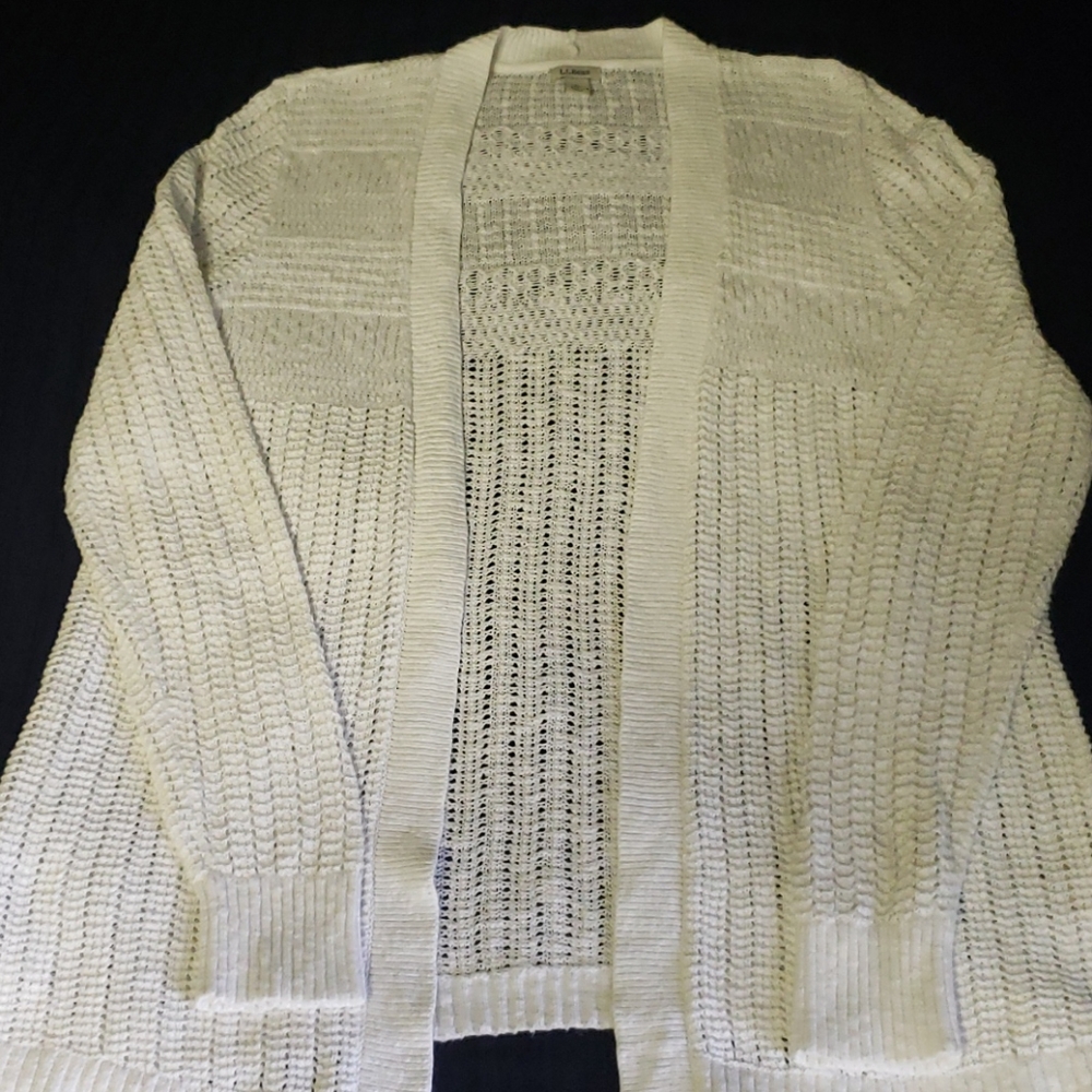 LL Bean Women's White Cotton Cardigan Sweater
